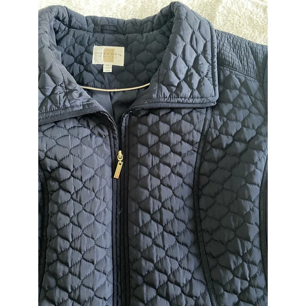 Gallery Woman Navy Blue Quilted Zip-Up Jacket Gold Hardware 1X Plus Size‎